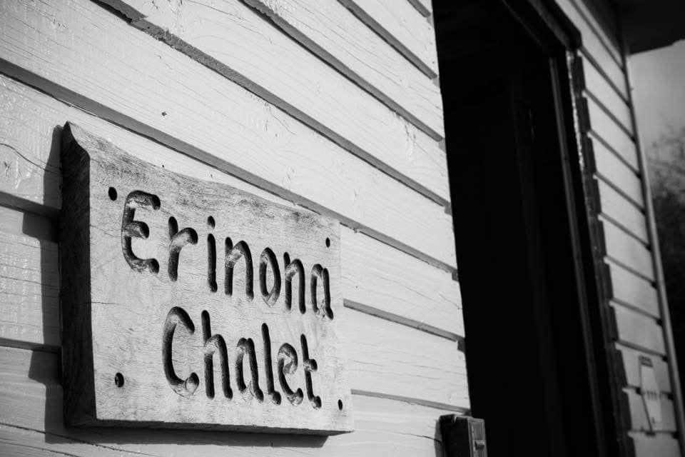 Wooden sign for Erinona Chalet